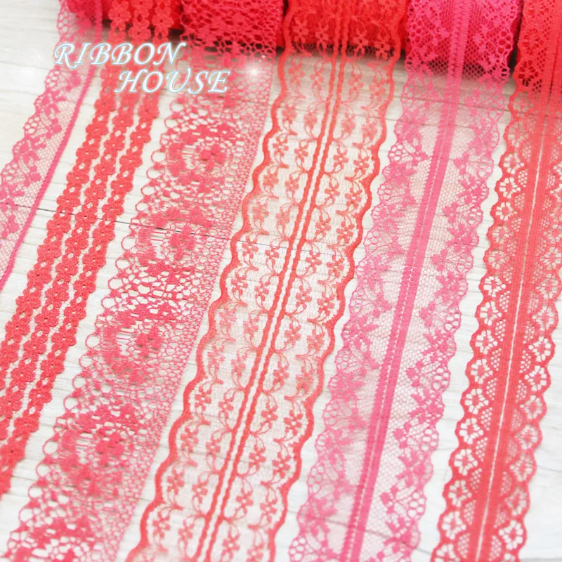 

(5 yards/roll) Red color lace fabric ribbon decoration gift wrapping material