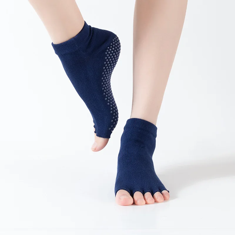 Navy blue Профессиональные нескользящие носки для йоги с открытым носком, носки с пятью пальцами, спортивные носки для танцев - Цвет: Navy blue