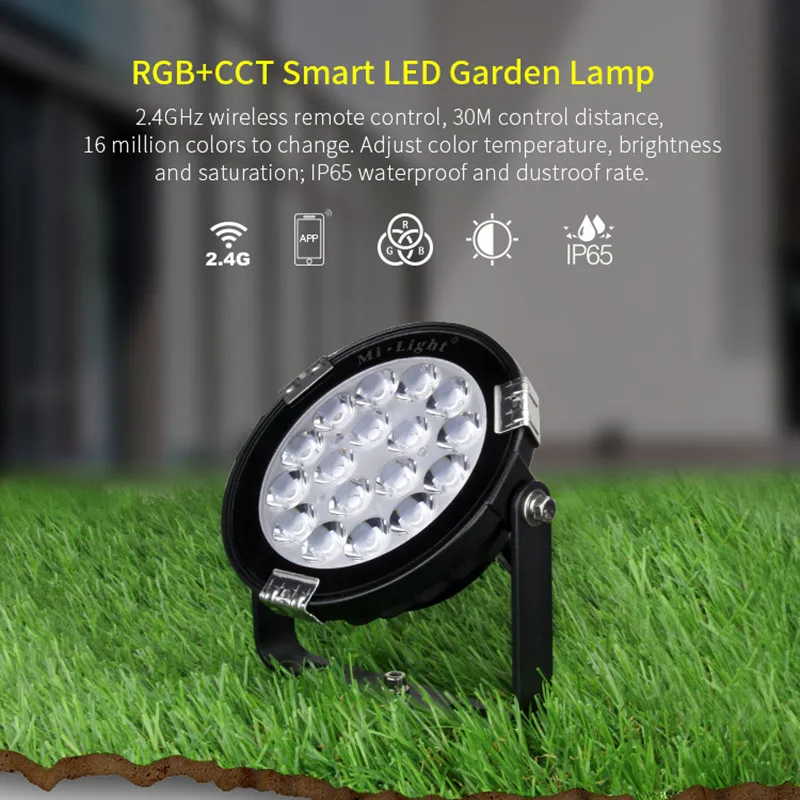 

MiLight FUTC02 IP65 Waterproof 9W RGB+CCT Lawn Light AC 110V - 220V Outdoor Garden Lighting use 2.4G WIFI wireless control
