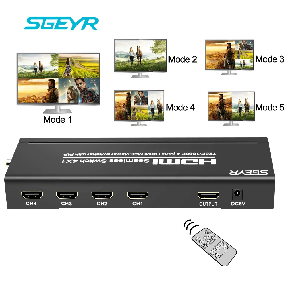 

SGEYR 4X1 HDMI Multi-viewer HDMI Quad Screen Real Time Multiviewer with HDMI seamless Switcher function Full 1080P 3D with Rmote
