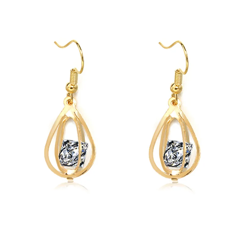 

Fashion Korean version famous Yuan temperament ear ornaments hollowed out lanterns Zirconite Metal geometric earrings
