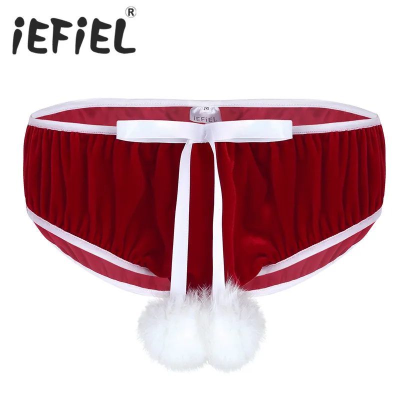 Sexy Mens Lingerie Velvet Christmas Holiday Bowknot Stretchy Fancy