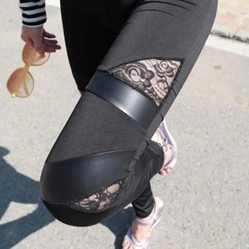 YSDNCHI леггинсы сексуальные женские брюки черные тонкие прозрачные Рок Панк Леггинсы кожаные брюки Лоскутные тянущиеся для фитнеса легинсы