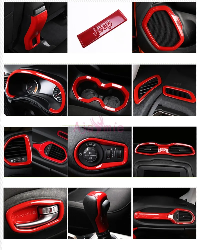 

2016-2018 Interior Red Color Steering Wheel Reader lamp Gear Knob Cover Trim Chrome Car Styling For Jeep Renegade Accessories