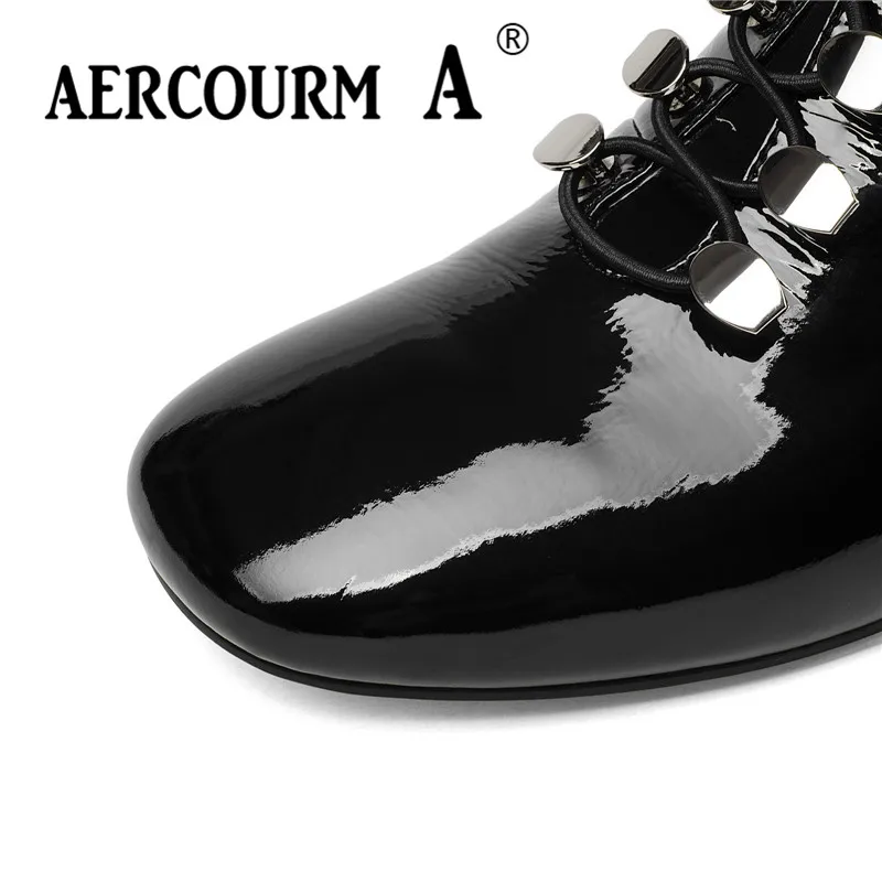 Aercourm A/женские кожаные ботинки из лакированной кожи абрикосового и черного