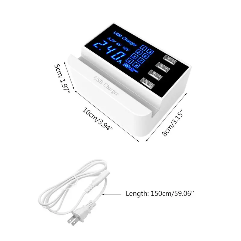 

4 Ports USB Quick Charging Station Hub Adapter with LCD Display Smart Phone Charger Stand Holder for iPhone Samsung Huawei Xiaom