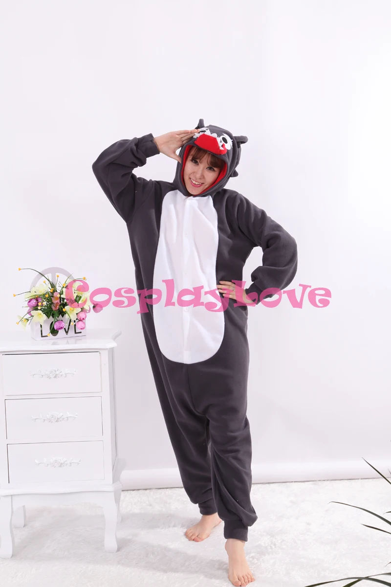 Gray Bad Wolf Pajamas Animal Cosplay Costume Coral Women Men Kid Adult