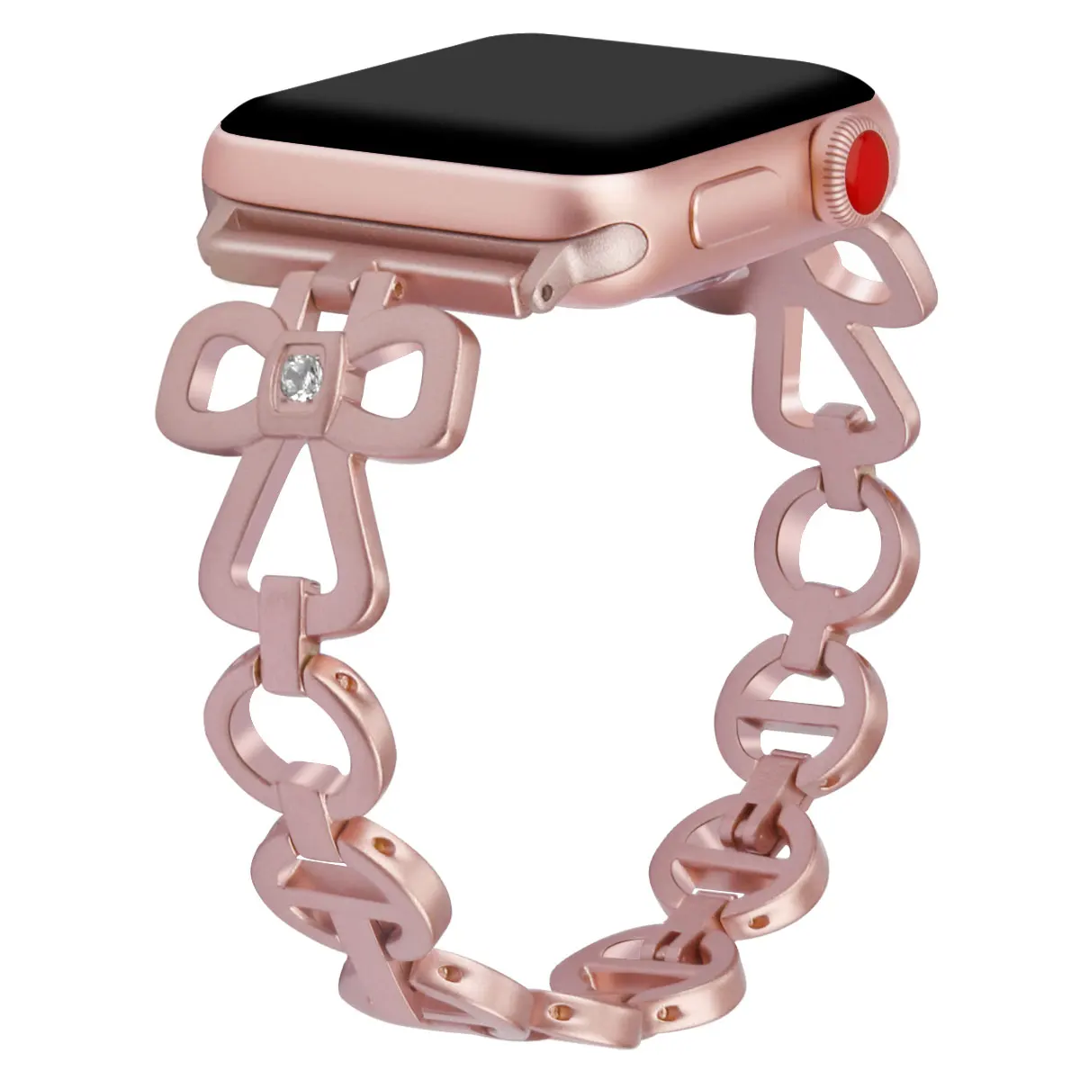Браслет из нержавеющей стали для Apple Watch 44 мм 40 42 38 женский розовый бриллиантовый