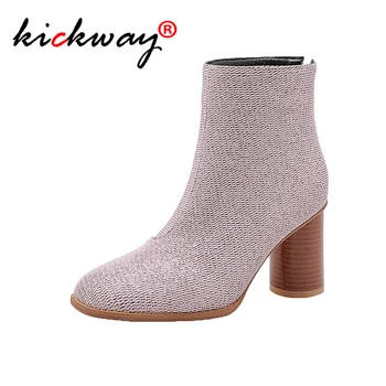

Ankle Boots Women Sequined Cloth Top Quality Zipper Autumn Winter Fashion Lady Shoes Handmade Botas Mujer Plus Size 34-48