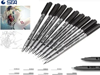 

9 pcs Art Marker Pen Different Types Pigment Liner Black Water Based Sketch Brush Markers for Drawing Handwriting Supplies Stati