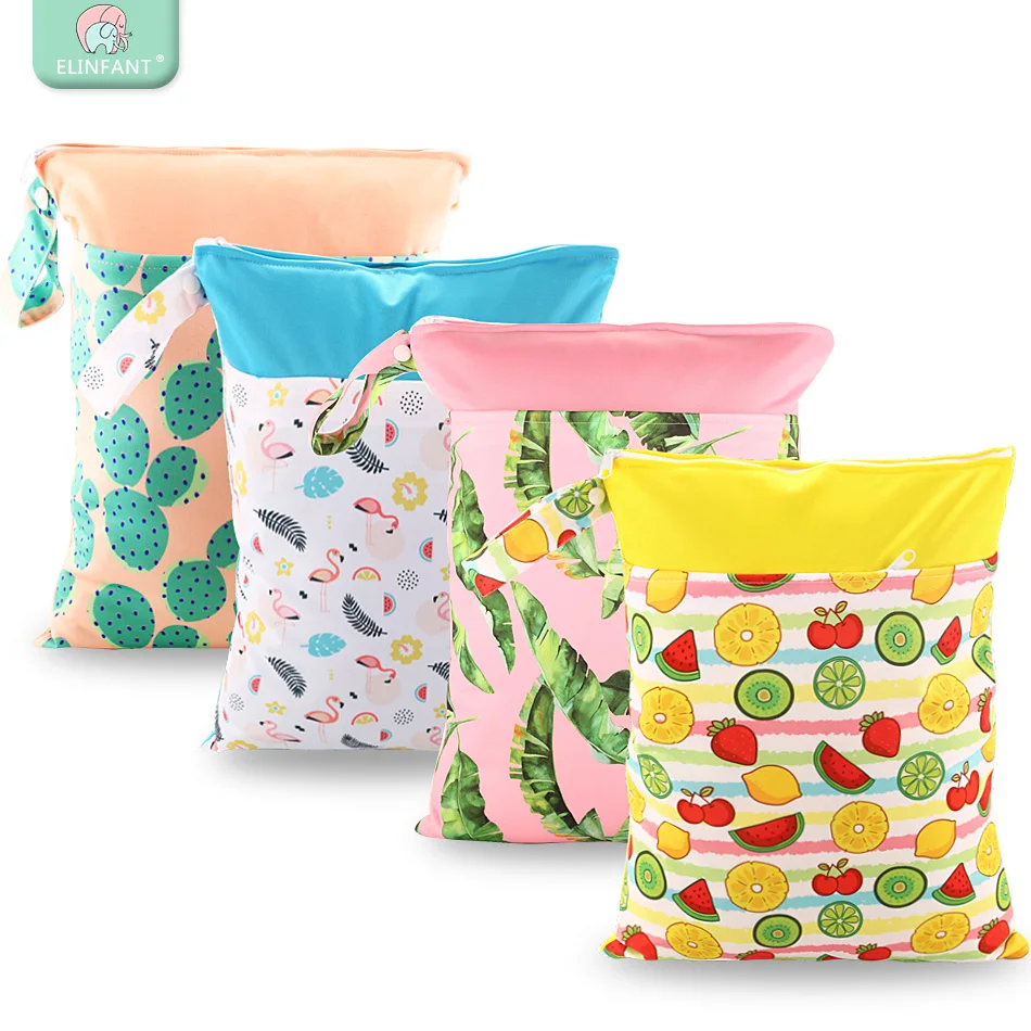 

U PICK 1pc 2018 Elinfant 30x40cm patched baby Diaper Bag Waterproof Nappy Bag Reusable Diaper Wet Bag Two pockets