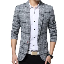 Мужской Блейзер, приталенный пиджак, брендовая одежда, мужская официальная весенне-осенняя куртка, casaco masculino, мужские повседневные клетчатые блейзеры, куртки