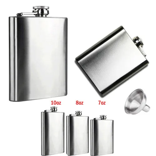 

7 8 10 oz Stainless Steel Hip Flask Liquor Whiskey Alcohol Pocket Wine Funnel Bottle Container Flask Cap