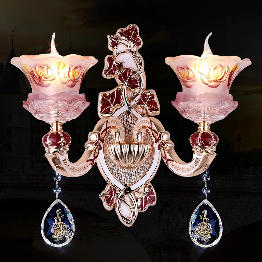 Wholesale European crystal Zinc alloy pink wall lamp home decorations