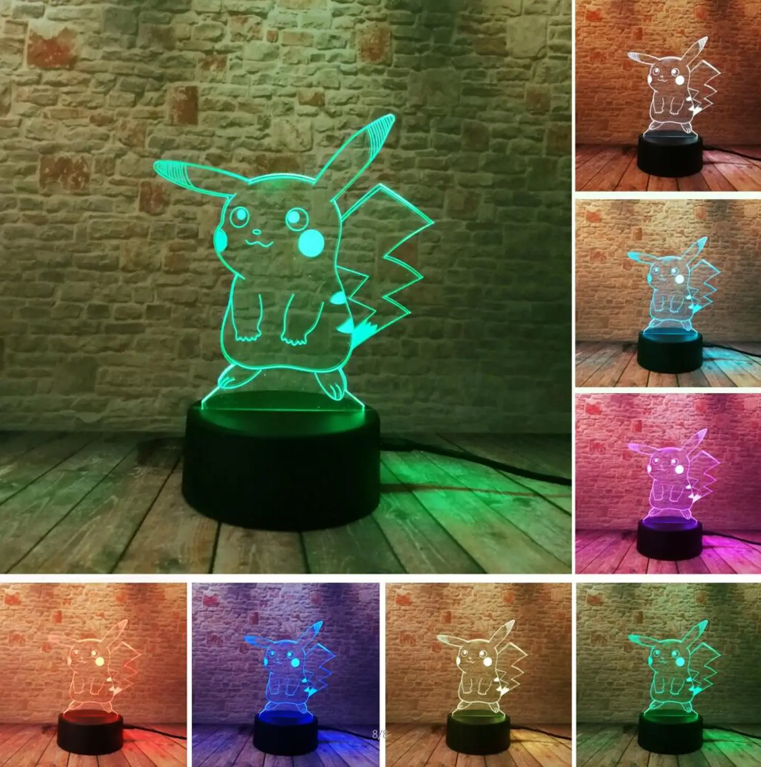 Покебол PIKACHU Bulbasaur Bay Role 3D RGB лампа Pokemon Go экшн-фигурка визуальная Иллюзия светодиодный Праздничный Рождественский подарок Ночной светильник - Испускаемый цвет: Style 3