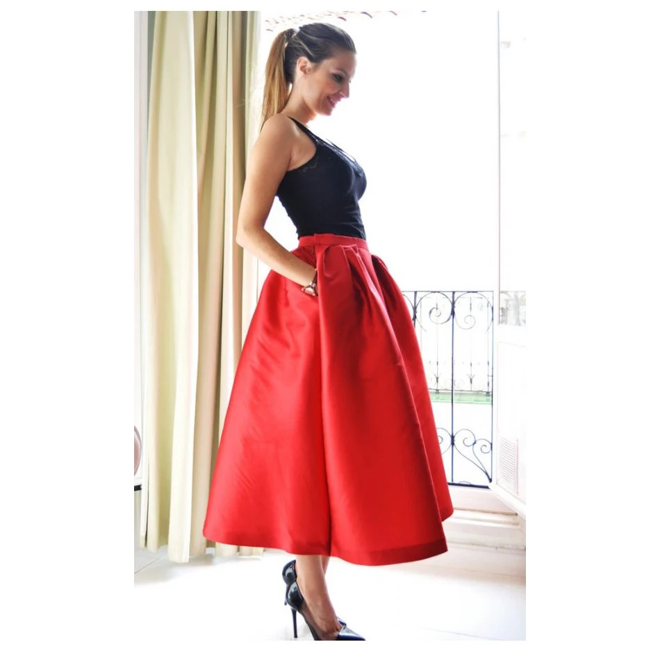 red formal skirt