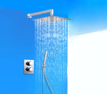 

doccia Fashion Wall Mounted Thermostatic 10 Inch Shower Set Faucet Dual Handles with Handshower Set-Free Shipping