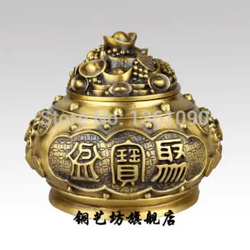 

xd 001185 6" China Bronze Treasure Bowl Wealth Ingot Yuanbao Money Statue