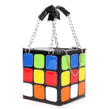 Mujeres Bolsa de cubo de Rubik 2016 Lindo Cubo Mágico Bolsa Bolso Cadena de moda Bolsos de las mujeres Bolsa de mensajero Bolsas de Bolsos De Mano