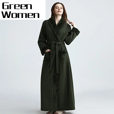 Green women Мужской удлиненный теплый халат размера плюс из плотного флиса, зимнее кимоно для влюбленных, банный халат, мужской халат, мужские халаты, мягкие ночные рубашки - Цвет: Green women
