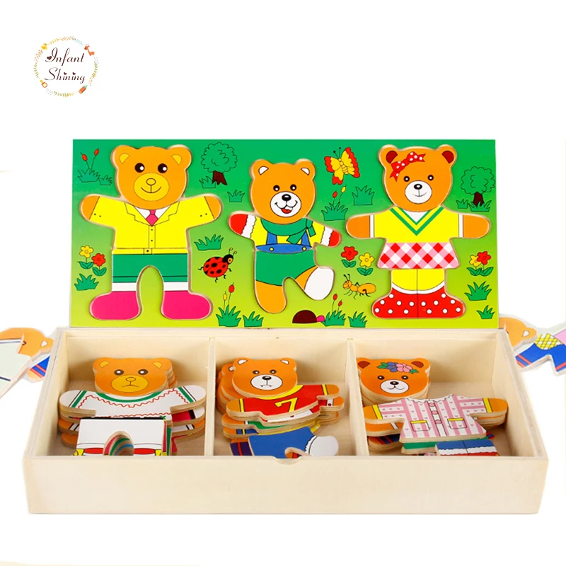 Infant-Shining-Baby-Bear-Change-Clothes-Puzzle-Building-Block-Early-Childhood-Wooden-Jigsaw-Gift-Toys-1-4y-72pcs-Model-Kits-4