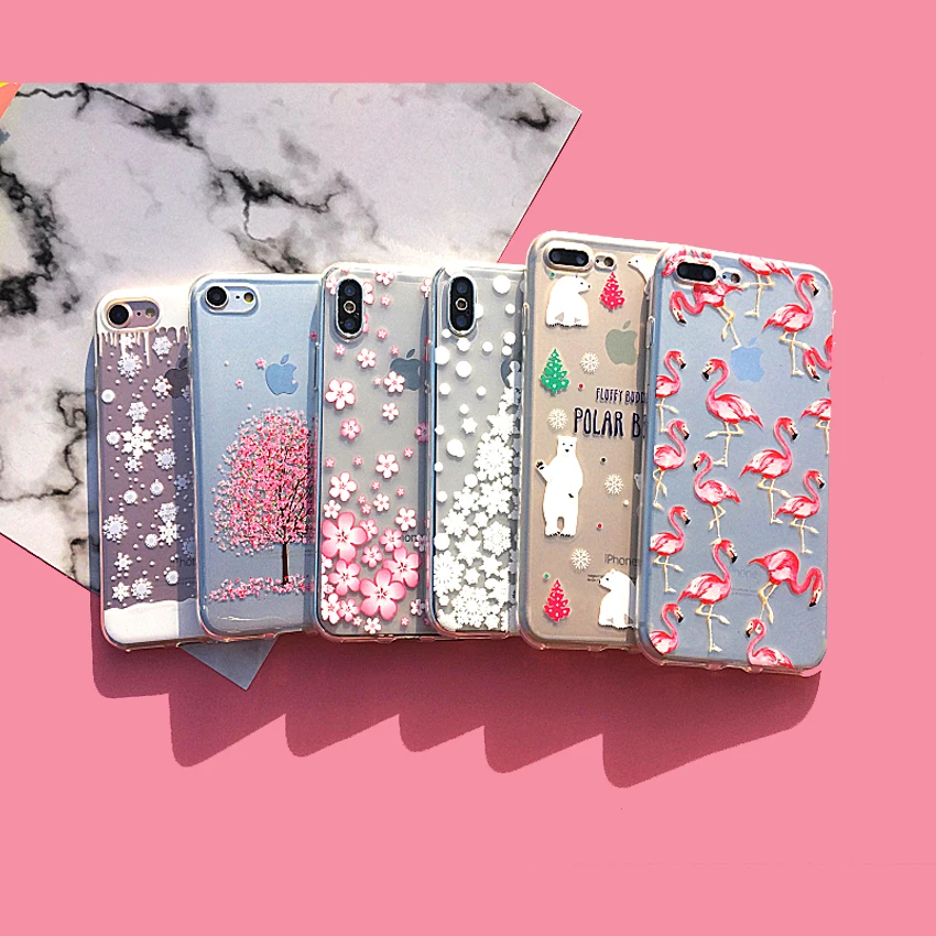 

8Plus Soft Silicon Cover Case For Apple iPhone 8 8 Plus Cases iPhone8 Shell Painted Christmas Gift Tree Snowflake