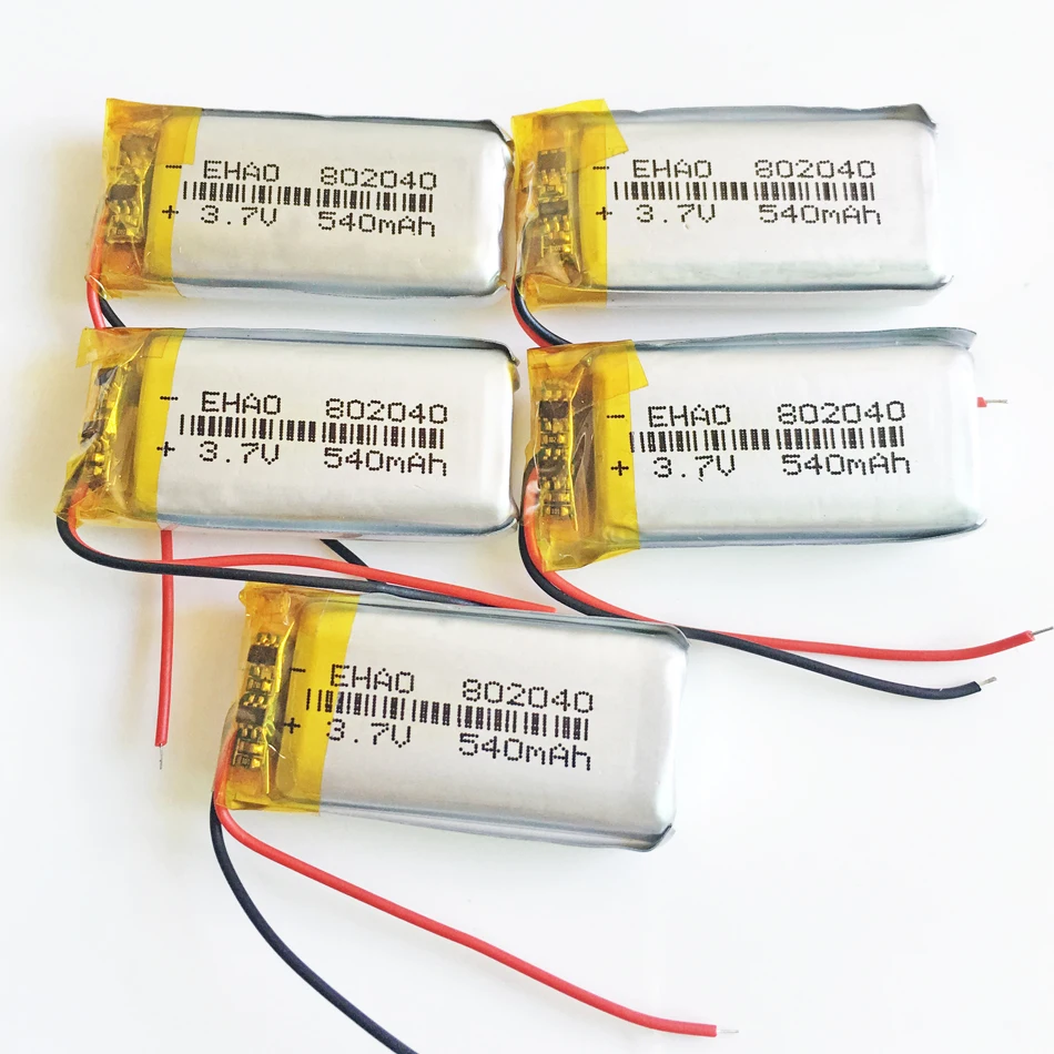 

5 pcs 3.7V 540mAh LiPo Rechargeable Battery 802040 Lithium Polymer For Mp3 DVD RECORDE GPS video pen camera bluetooth watch
