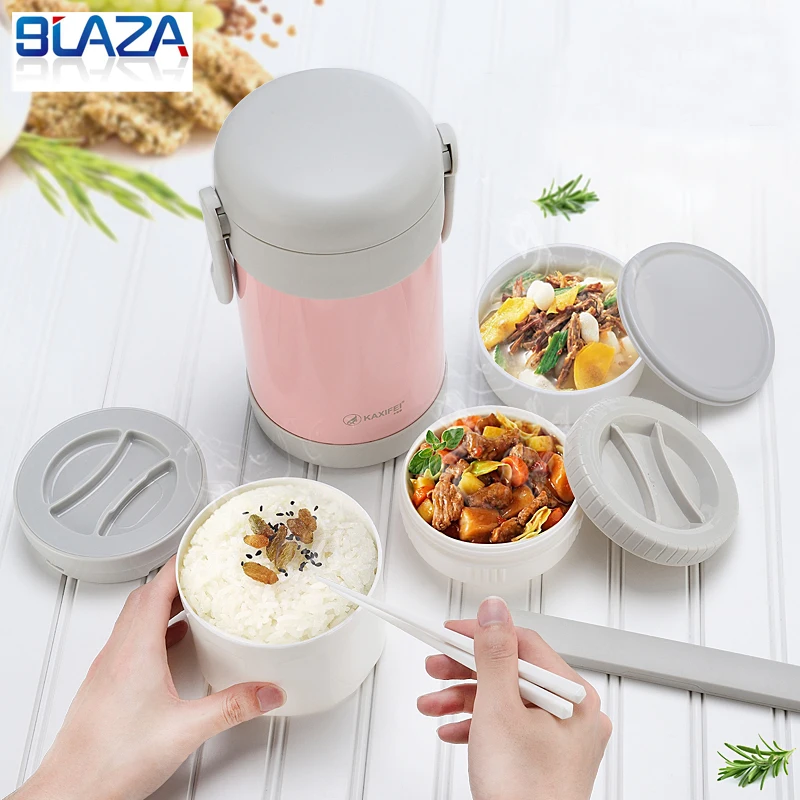 

2L Stainless Steel Insulated Lunch Box 3 Layer Student Adult Box Large Capacity Vacuum Insulation Barrel 12 Hours for Winter