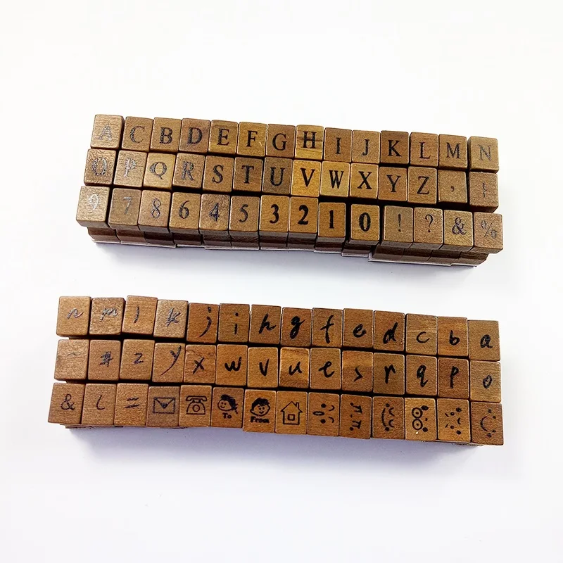 4set lot Romantic Handwriting Alphabet Letter Wooden Stamp Set Retro 