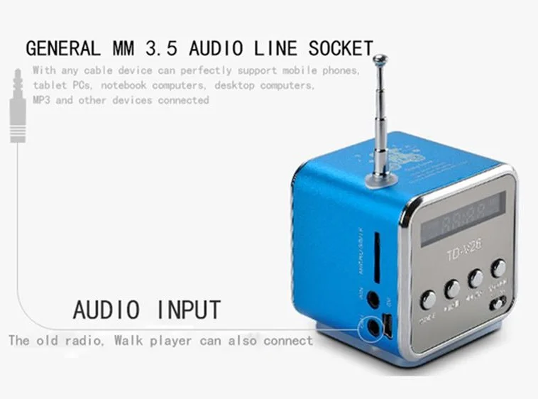 Портативный мини стерео супер бас MP3 динамик SD TF USB fm-радио музыкальный плеер TDV26 вставлен U диск карта динамик радио плеер