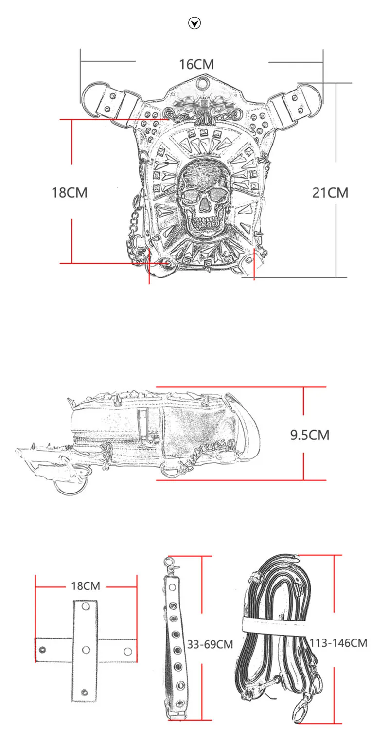 Norbinus панк Рок Женская поясная Сумка стимпанк с заклепками сумка с черепом через плечо сумка на плечо мотоциклетная сумка на пояс