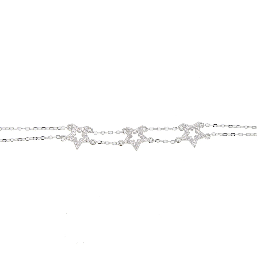 Очаровательный браслет из трех частей с фианитами и звездами из стерлингового серебра 925 пробы, изящные модные милые браслеты с цепочкой - Окраска металла: Платиновое покрытие