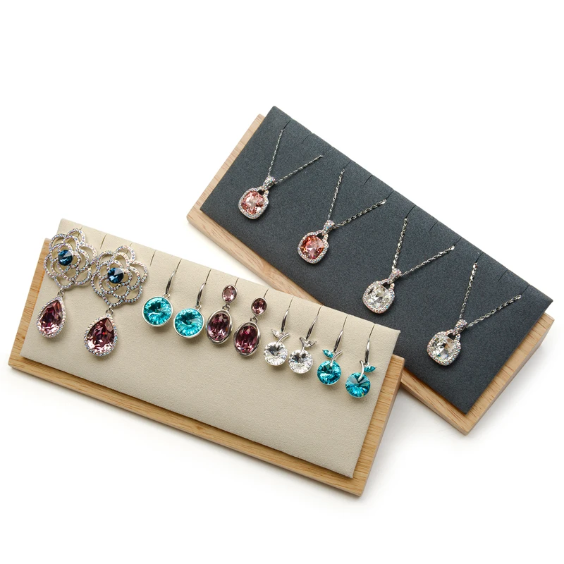 FANXI Solid wood Beige&Dark gray necklace pendant display stand with microfiber Insert for Exhibition Jewelry Earring Holder Jewelry Packaging