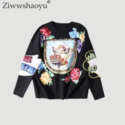 Ziwwshaoyu Европа и США 2018 ранняя Новинка осени Повседневное О-образным вырезом цветы высокое качество прямой Свободный пуловер