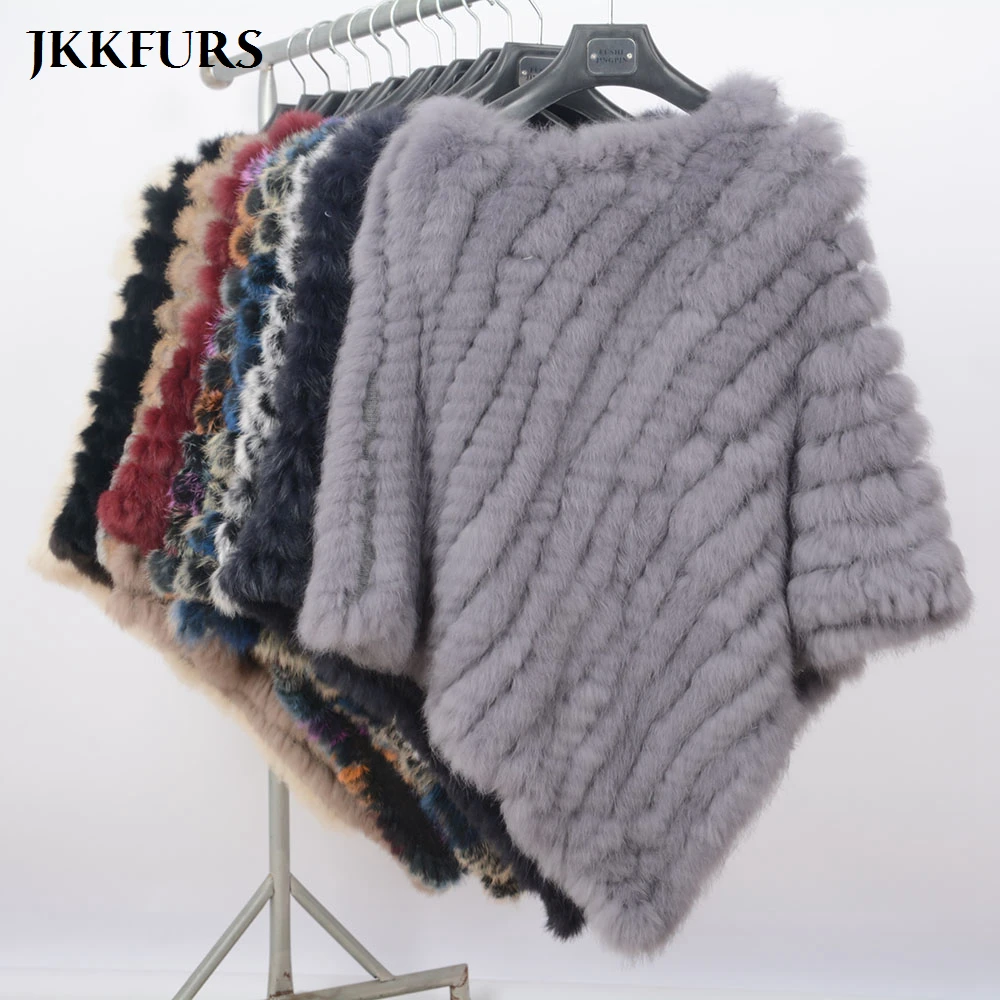 Womens Knitted Poncho Real Rabbit Fur Fashion Style Winter Autumn Warm Fur Shawl Ladies Top Quality Cape S1071S