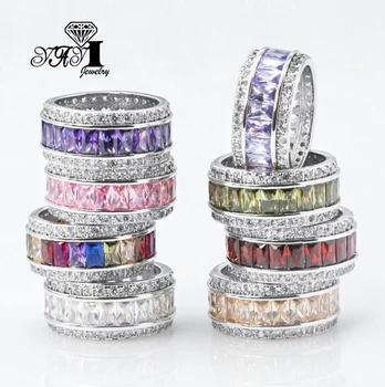 

YaYI Jewelry Europe and America Princess Cut 12 CT Multi-color Zircon Silver Color Engagement Rings wedding Rings Party Rings