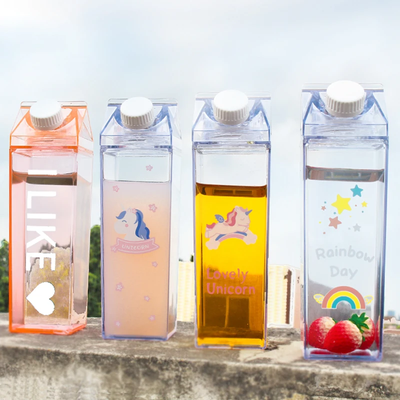 Милая мультяшная бутылка для воды с единорогом для девочек 500 мл, бутылки для воды для школьников, прозрачные пластиковые бутылки для питьевой воды для кемпинга
