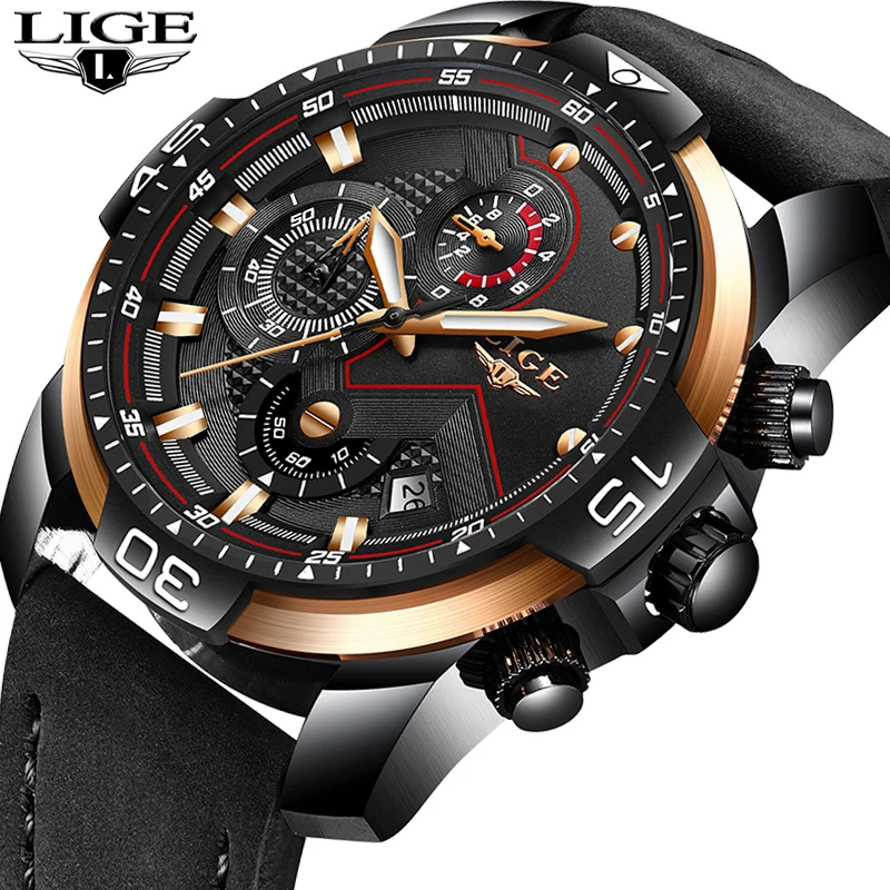 

LIGE New Mens Watches Top Luxury Brand Automatic Date Waterproof Quartz Watch Men Military Sport Men Clock Relogio Masculino+Box