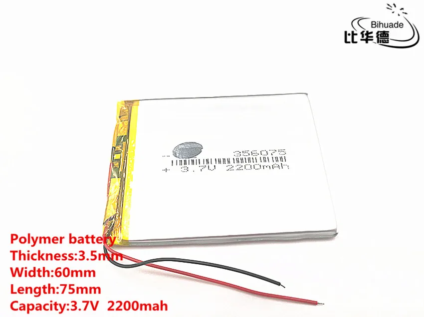 5 шт./лот 3,7 V, 2200 mAH, 356075 полимерный литий-ионный/литий-ионный аккумулятор для игрушки, POWER BANK, gps, mp3, mp4