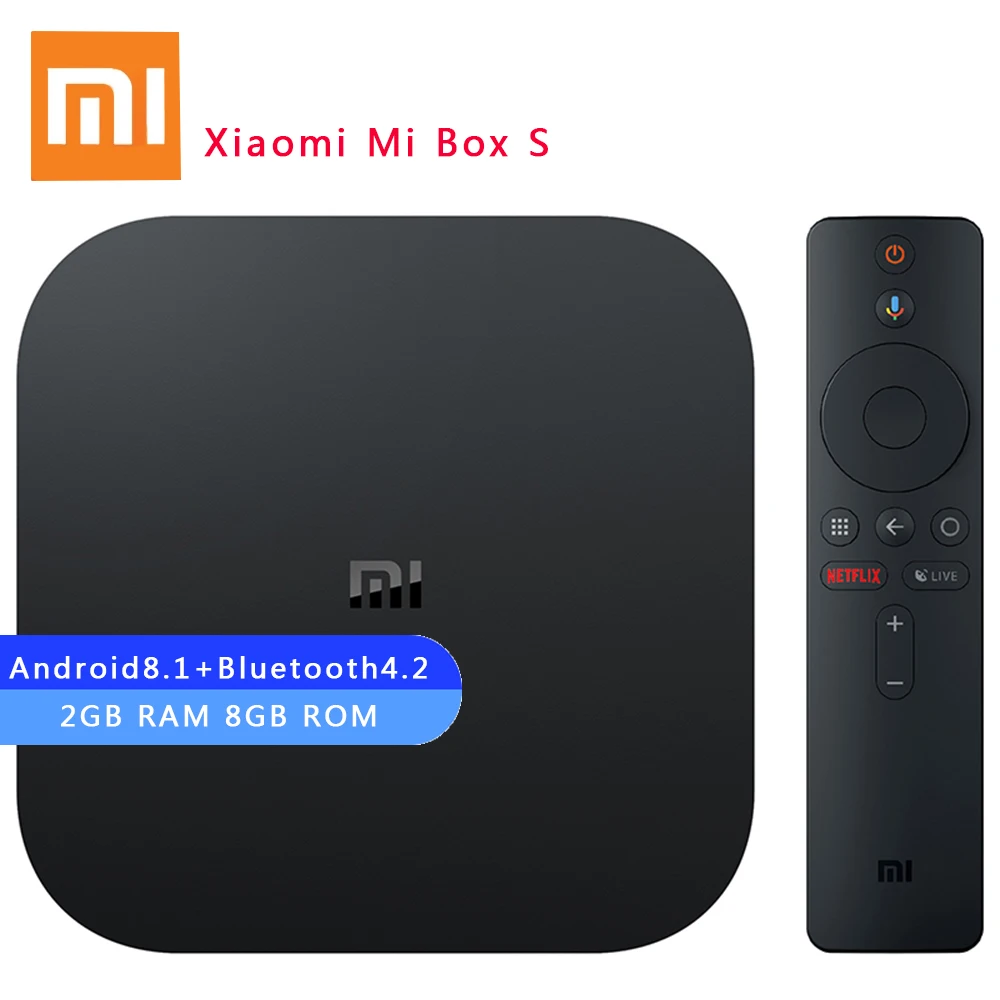 Оригинальный Xiaomi Mi Box S 4 к умные телевизоры Box Android 8,1 2 Гб оперативная память 8 Встроенная Cortex-A53 ядра Декодер каналов кабельного телевидения