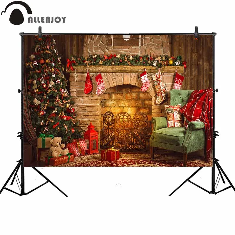 Allenjoy Фотофон Рождественский камин дерево подарок диван фон фотосессия реквизит на заказ Фотостудия