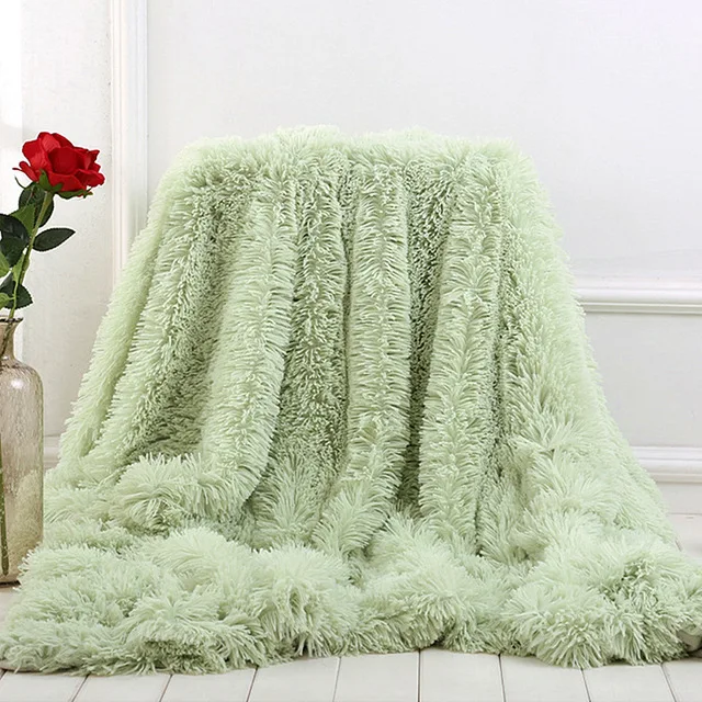 Мягкий длинный лохматый Плед покрывало для кровати диван/кровать/диван одеяло пушистый шерпа теплый зимний сплошной цвет для детей и взрослых - Цвет: Зеленый