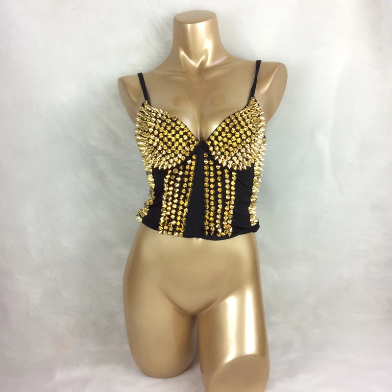 

2018 New Women'S Sexy Party Bra Spike Rivet Metallic Punk Style Studded Bras Rave Bra Wear Nightclub Costumes Bras Clubwear 3005