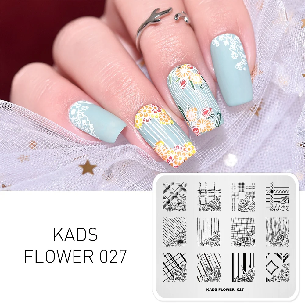 KADS цветок 027 дизайн ногтей штамповка шаблон изображения Маникюр трафарет для ногтей инструмент шаблоны DIY изображения украшения ногтей