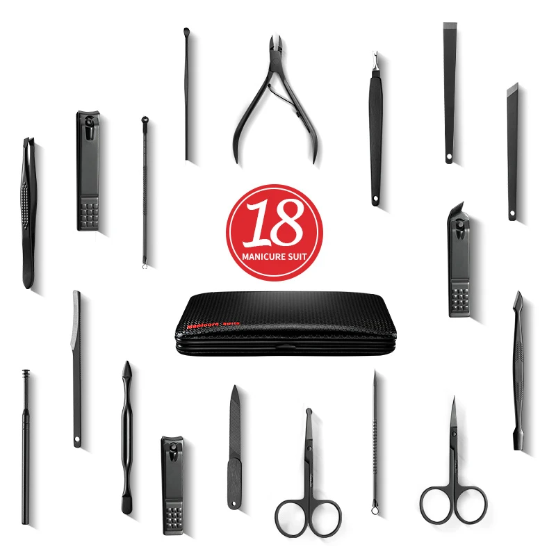  18Pcs Pro Manicure Set Nails Clipper for all extension Pedicure set Kit Utility Scissors Tweezer Kn