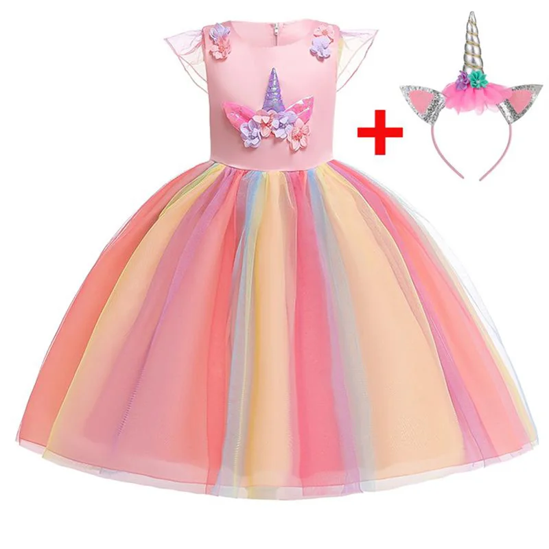 2019-Free-Headband-Colorful-Unicorn-Party-Dress-Summer-Dress-Girl-Vestidos-Kids-Dresses-For-Girls-Clothes (4)