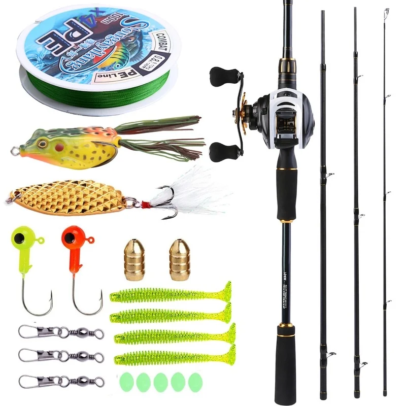 Sougayilang 2.1 M Baitcasting الصيد قضيب مع بكرة المجموعات 4 قطعة متوسطة الطاقة المحمولة الكربون السفر قصبة صيد خشبية مجموعات