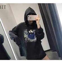 Новинка Осень Зима Панк Harajuku повседневное пальто черный пуловер свободные женские толстовки Толстовка женские милые топы Плюс Размер