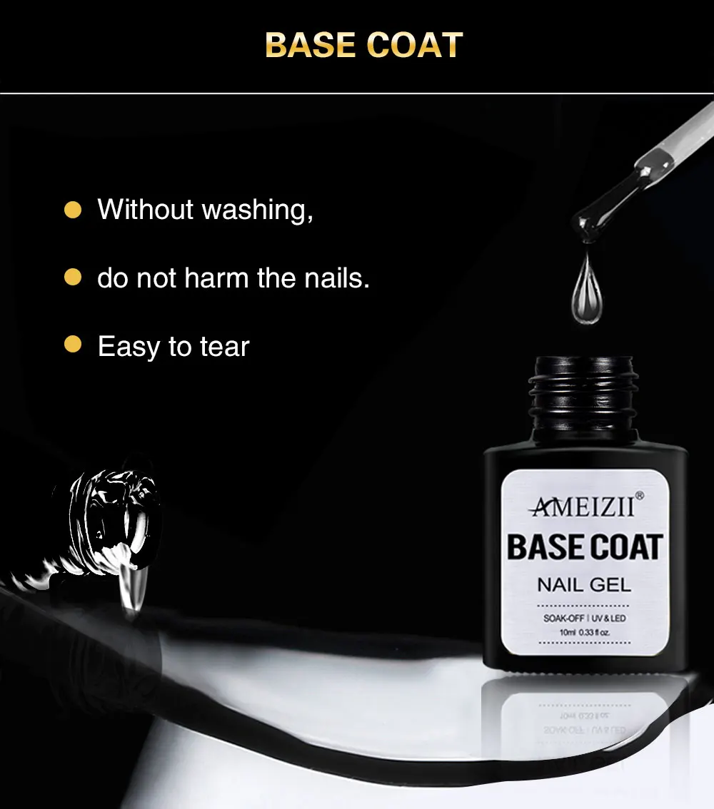 Ameizii Топ Base Coat Soak Off УФ гель лак для ногтей светодиодный грунтовка для ногтей Builder гелиевый лак для ногтей прозрачная; Нейл-арт лак