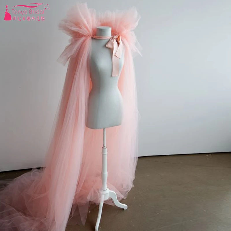 

Pink Tulle Cape wedding bolero Long Cheap Simple wedding accessories Fashion women bolero Z899